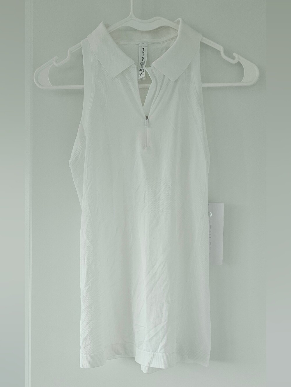 Athleta White Sleeveless Polo Tank with Zip Front